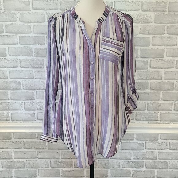 Zac and Rachel Stripe Tunic Button Up Blouse Top Small NEW Relaxed Coastal - Picture 2 of 8